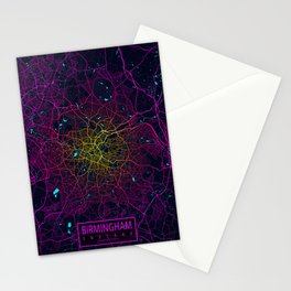 Birmingham City Map of England - Neon Stationery Card