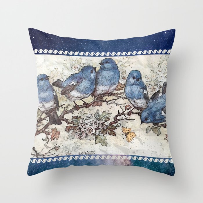 Vintage Blue Birds Throw Pillow by Judy Skowron Society6