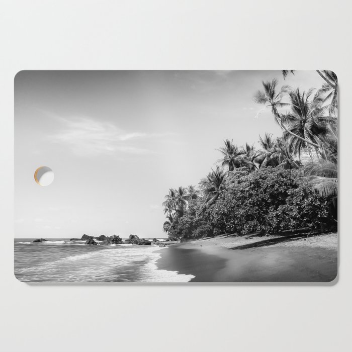Tropical Paradise Beach in Black and White Cutting Board