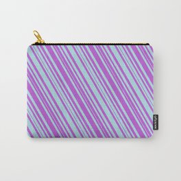 [ Thumbnail: Powder Blue & Orchid Colored Lined Pattern Carry-All Pouch ]