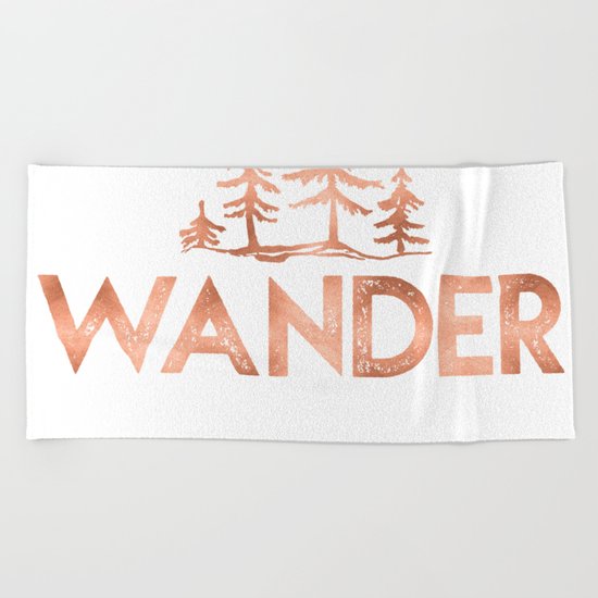WANDER Rose Gold Trees on Black Beach Towel
