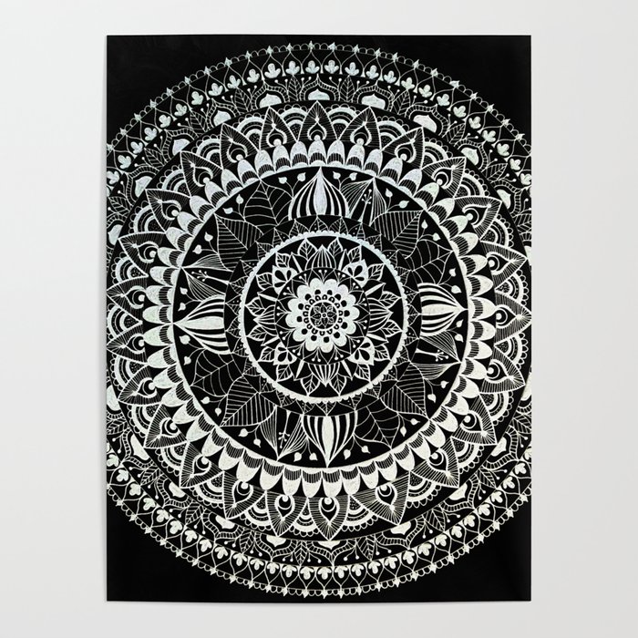Mandala white on black Poster