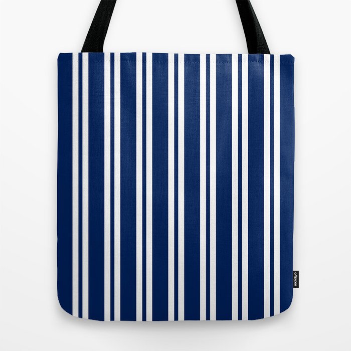 Navy Wide Small Wide Stripes Tote Bag by spotandstripe | Society6
