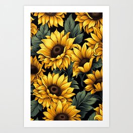 Golden Sunflower Garden Pattern Art Print