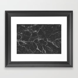 Washed Black and White Cracked Marble Stone Framed Art Print