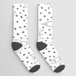 Rockets and stars doodle pattern. Hand drawn vector illustration background  Socks