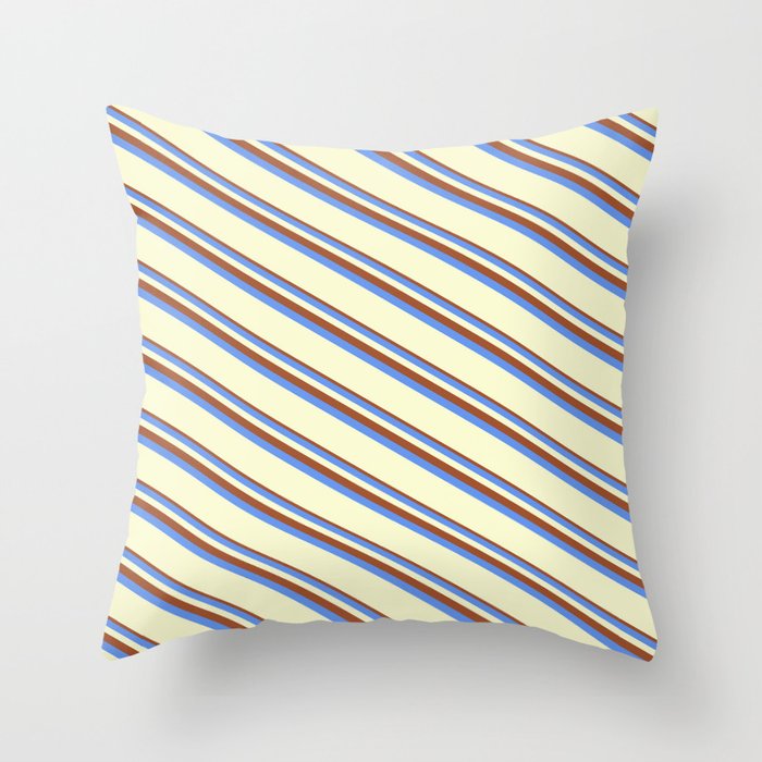 Sienna, Cornflower Blue & Light Yellow Colored Striped/Lined Pattern Throw Pillow