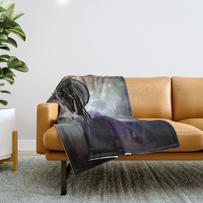 Space Needle - Seattle Stars and Clouds at Night Throw Blanket