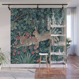 William Morris Forest Rabbits and Foxglove Greenery Wall Mural