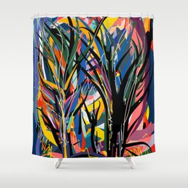 Trees in the Night Landscape Abstract Art Expressionism Shower Curtain