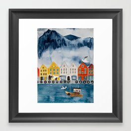 Bergen Norway watercolor  Framed Art Print