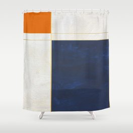 Orange, Blue And White With Golden Lines Abstract Painting Shower Curtain