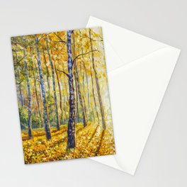 Beautiful autumn BIRCH tree forest landscape painting. Painting by Valery Rybakow Stationery Cards
