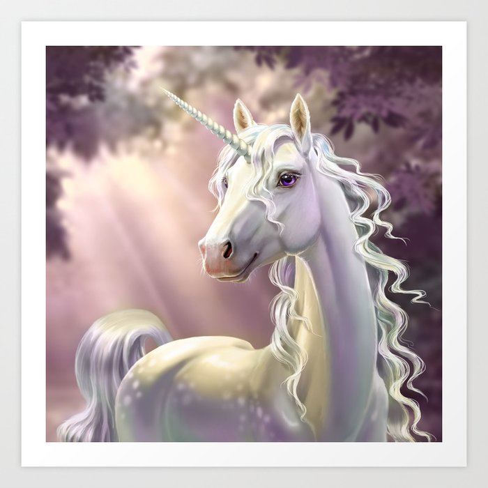 Unicorn In The Forest Art Print By Antracit