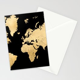 Sleek black and gold world map Stationery Card