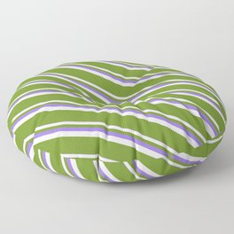 [ Thumbnail: Purple, White, and Green Colored Striped Pattern Floor Pillow ]