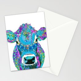 Mandala Blue Moo - Fun Jersey Cow Art - Sharon Cummings Stationery Card