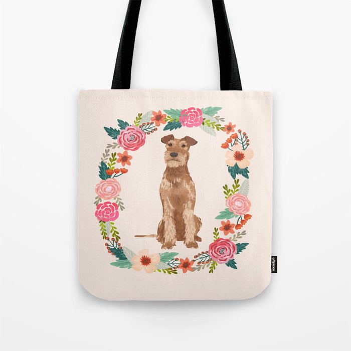 Irish Terrier floral wreath dog breed pet portrait pure breed dog lovers Tote Bag
