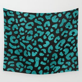 Turquoise Glitter Leopard Print Pattern Wall Tapestry