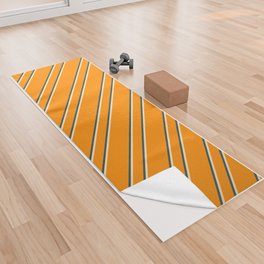 [ Thumbnail: Dark Orange, Beige, and Dark Slate Gray Colored Striped Pattern Yoga Towel ]