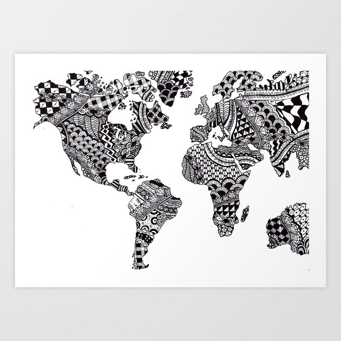 zentangle world map art print