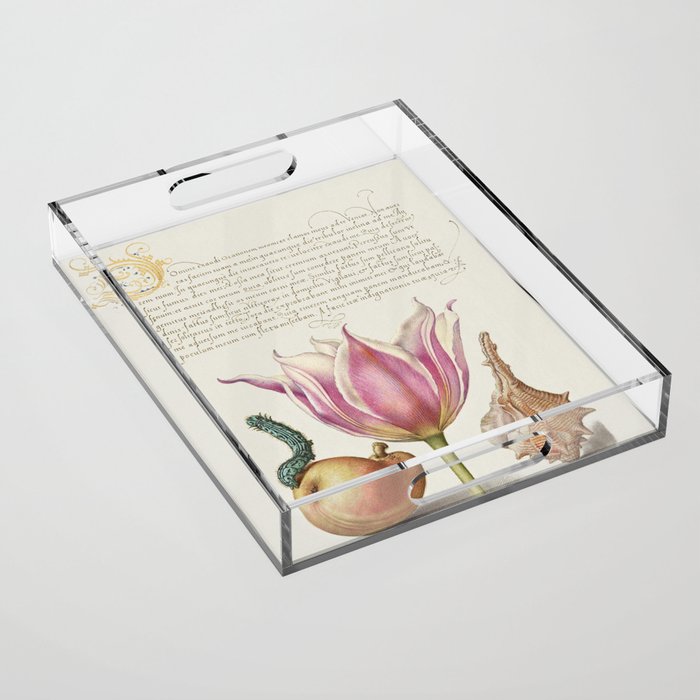 Vintage poster Floral and calligraphy Acrylic Tray