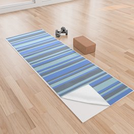[ Thumbnail: Cornflower Blue, Light Blue, and Slate Gray Colored Striped Pattern Yoga Towel ]