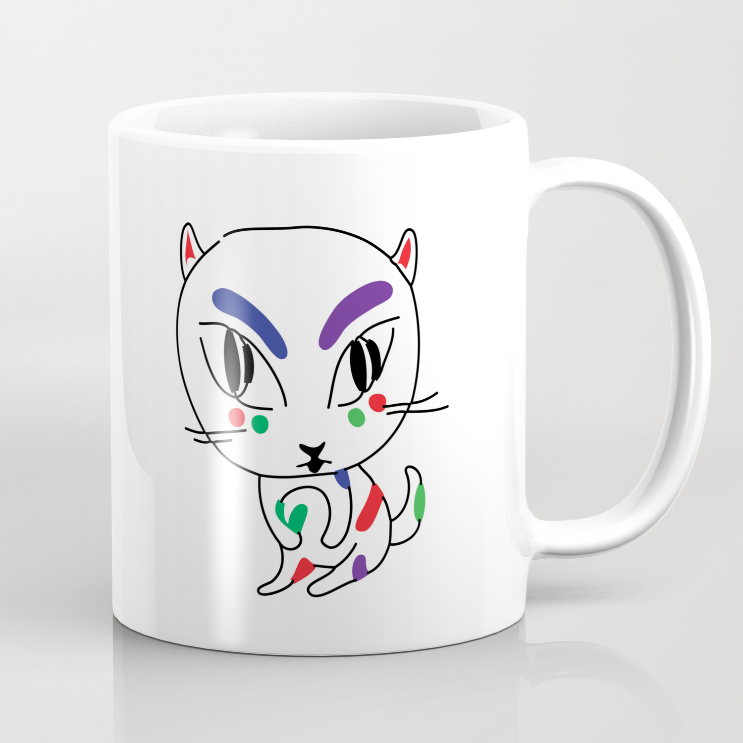 Dash The Cat Red Green Blue Purple Black Minimal Cat Illustration Drawing Cartoon Coffee Mug By Studioaoko Society6 Coffee is made up with roasted coffee beans and is the most popular drink after tea all over the world. society6