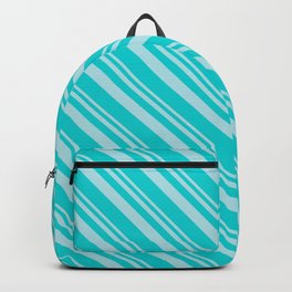 [ Thumbnail: Powder Blue & Dark Turquoise Colored Lines/Stripes Pattern Backpack ]