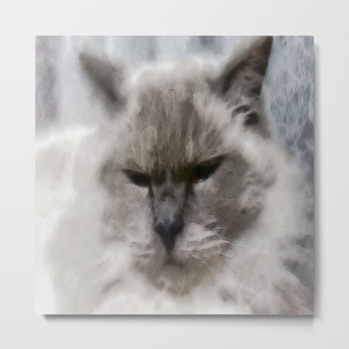 White Persian Cat In Watercolor Metal Print