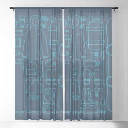 Snowboard gear icons - dark blue Sheer Curtain