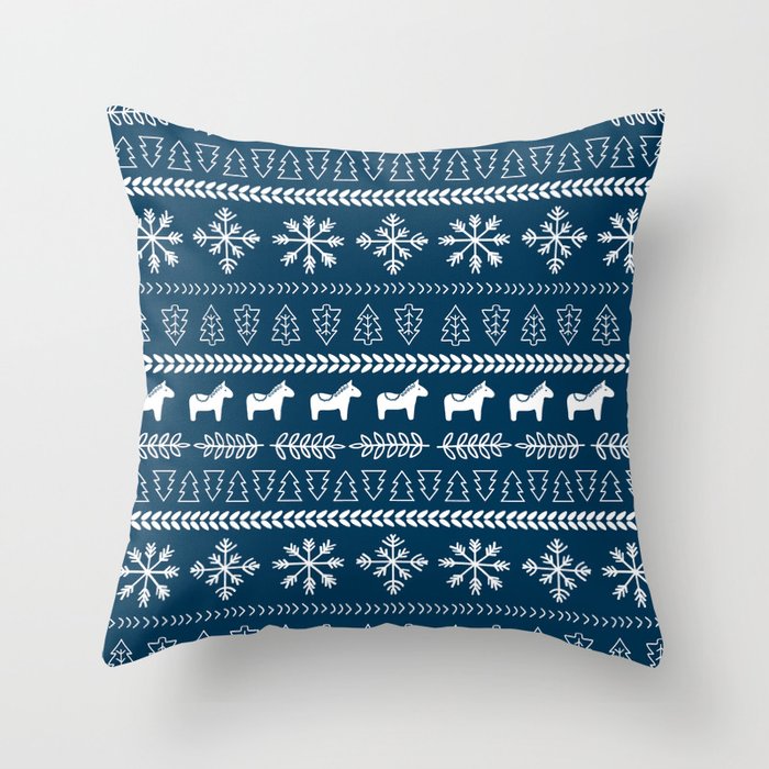 Scandinavian Christmas in Blue Throw Pillow
