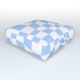Warped Checkered Pattern (sky blue/white) Outdoor Floor Cushion
