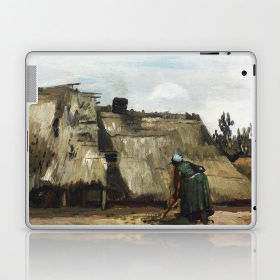 Oil Painting A Peasant Woman Digging in Front of Her Cottage (c.1885) by Vincent Van Gogh Laptop & iPad Skin