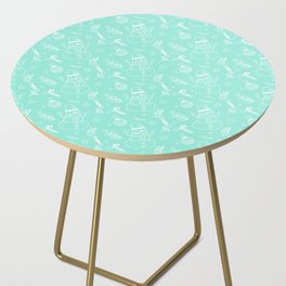 Seafoam and White Christmas Snowman Doodle Pattern Side Table