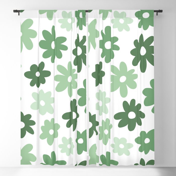 Daisy Flower Pattern (sage green/white) Blackout Curtain