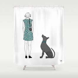 Photographer girl and dog Shower Curtain