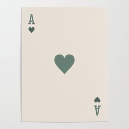 Ace of Hearts Playing Card Sage Green Poster