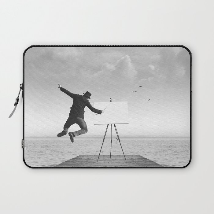 surreal black and white art painter drawing on a canvas Laptop Sleeve