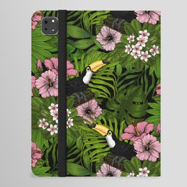 Toucans and tropical flora, green and pink iPad Folio Case