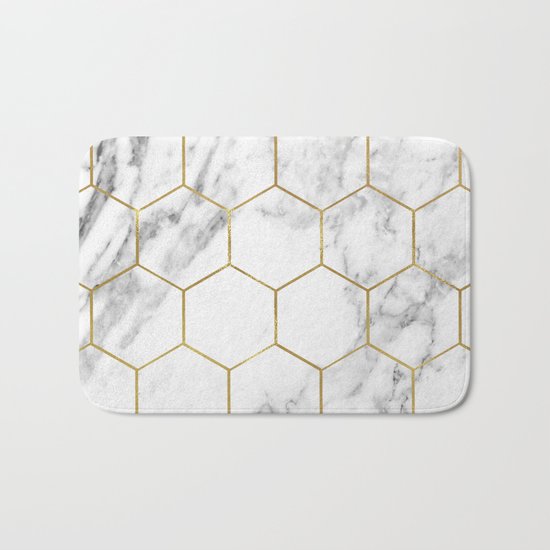 Gold marble hexagon pattern Bath Mat