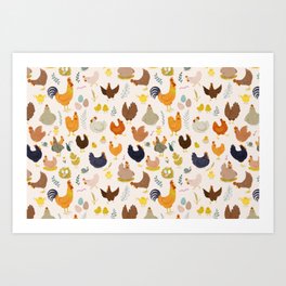 Chickens And Rooster pattern Art Print