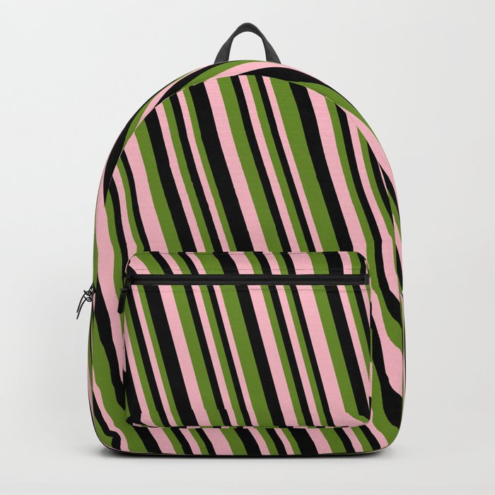 Green, Pink, and Black Colored Striped Pattern Backpack