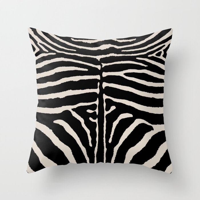 Zebra Wild Animal Print 237 Black and Linen White Throw Pillow