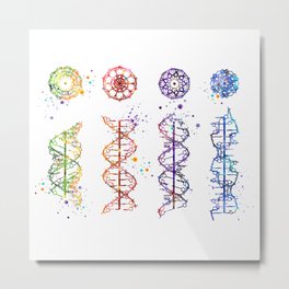 DNA Helix A-B-C-Z Colorful Watercolor Metal Print