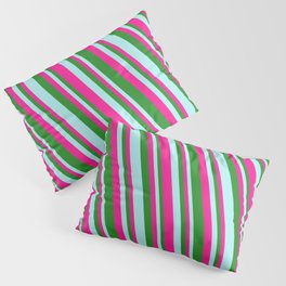 [ Thumbnail: Turquoise, Deep Pink, and Forest Green Colored Pattern of Stripes Pillow Sham ]
