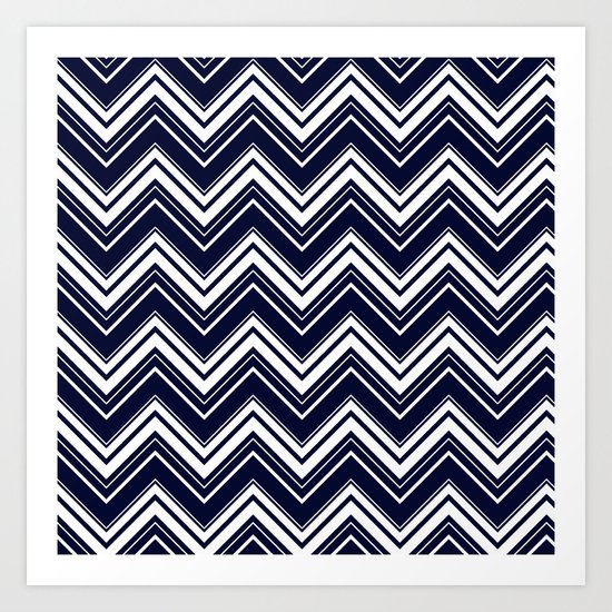 Maritime pattern- chevron - white and darkblue Art Print