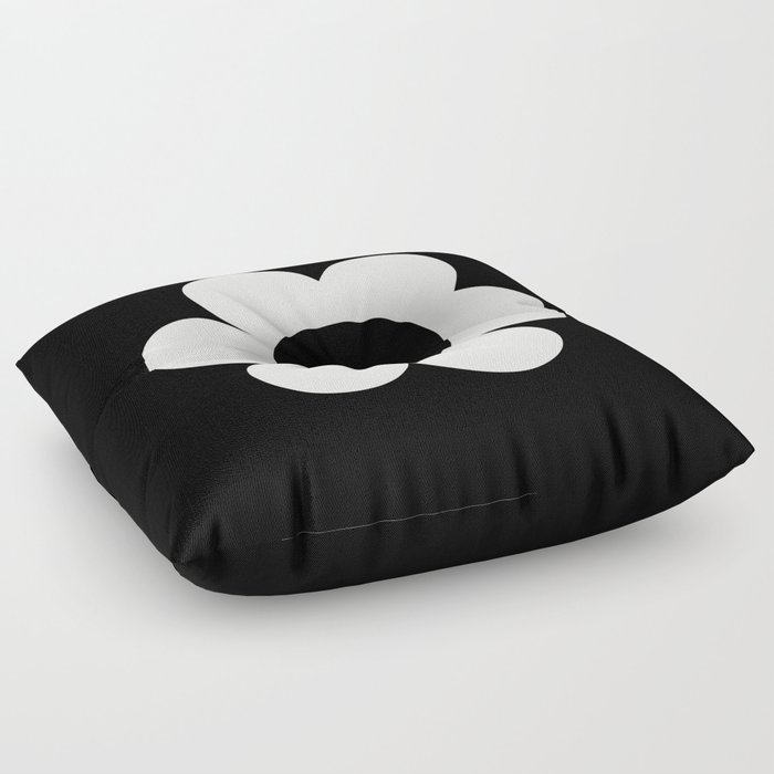 La Fleur | 06 - Retro Floral Print Black And White Flower Floor Pillow