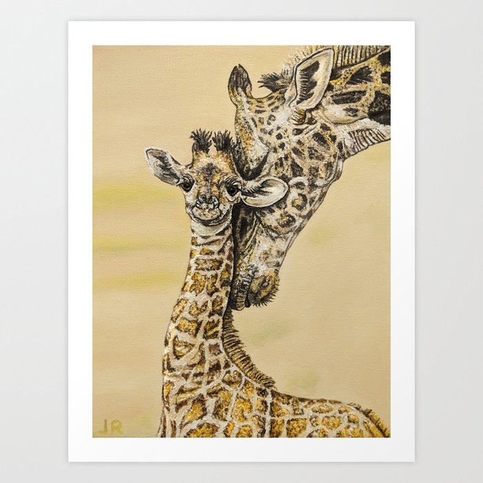 baby giraffe and mom Art Print