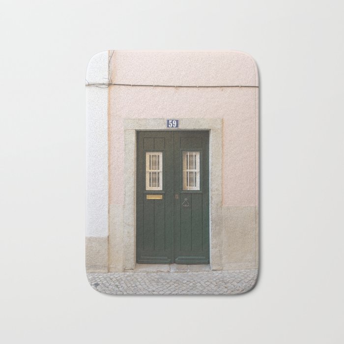 The green door nr. 59 art print - Lisbon architecture vintage street and travel photography Bath Mat